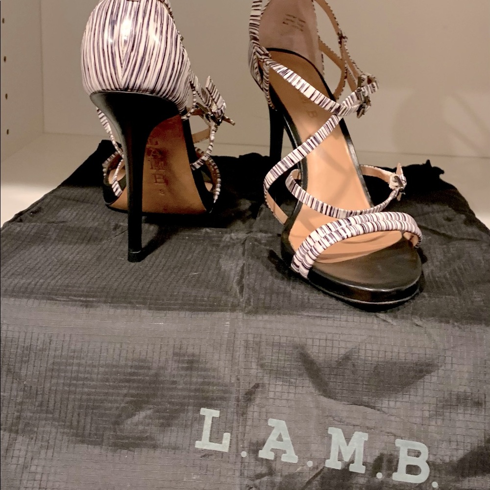 Black and white L.A.MB. 4” Heels